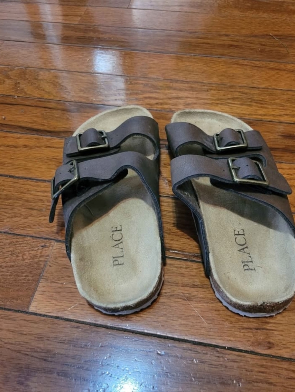 Childern's Place Kids Dark Brown Double Buckle Slide Sandals